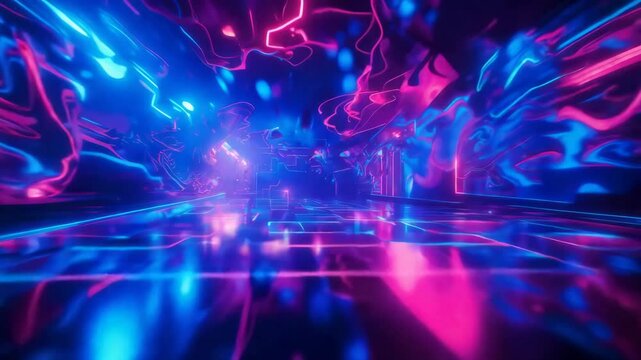 Camera moving forward in a dark glowing sci-fi corridor with smoke and neon lights. Perfect for any project needing a futuristic and cyberpunk feel