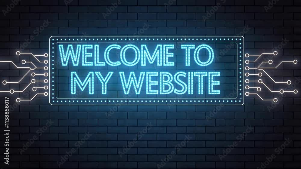Poster electric circuit a tabular banner glowing with a bright blue neon light displaying the words welcome