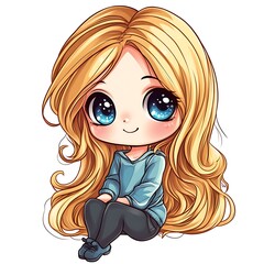 Cute chibi girl with long blonde hair. Concept of kawaii, anime, and digital art.