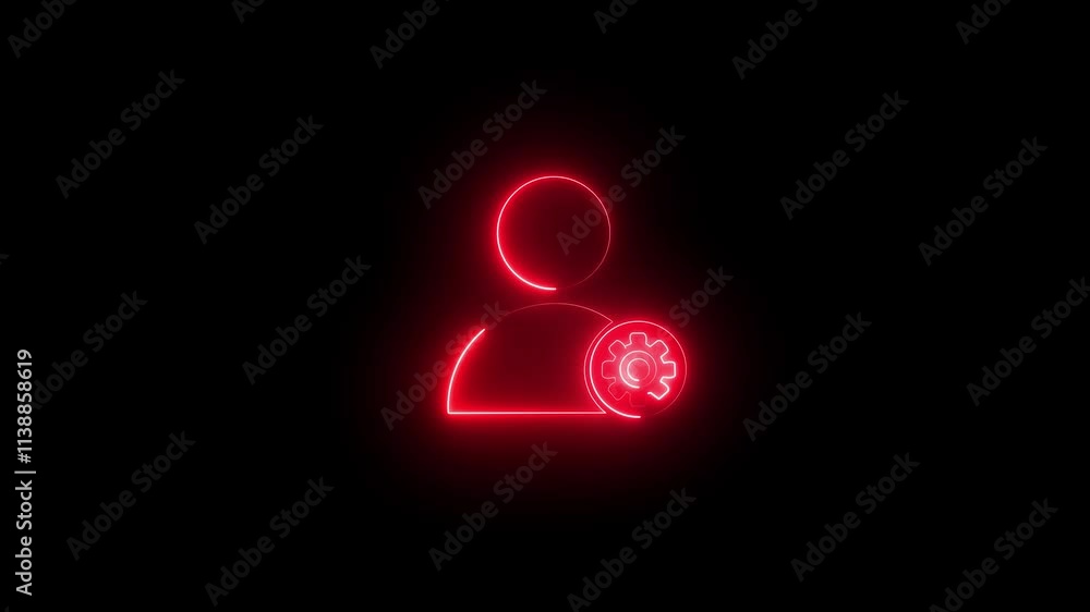 Poster glowing man and setting neon line icon isolated on black background. business analysis symbol 4k vid