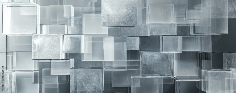 Poster modern tech background with perfectly arranged translucent blocks. grey, .
