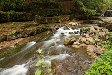 waterfall in forest in nature.
