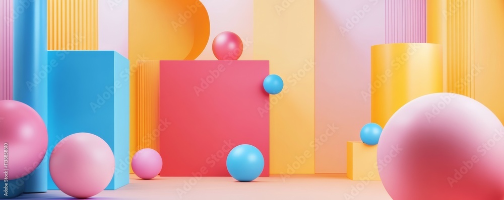 Poster multicolored tech background with a geometric 3d structure. vibrant, minimal design with simple futu
