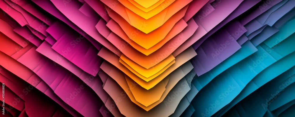 Poster multicolored tech background with a geometric structure. vibrant, stepped design with extruded futur