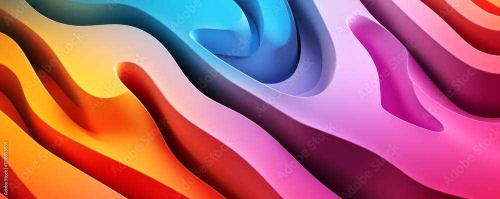 Poster multicolored tech background with a geometric structure. vibrant, stepped design with extruded futur