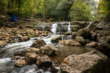 waterfall in forest in nature.