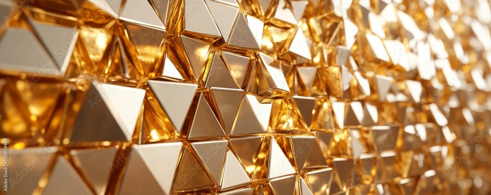 Poster luxurious, glossy mosaic tiles arranged in the shape of a wall. silver, bullion stacked to create a 