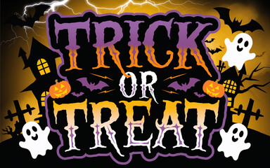 Trick or Treat Halloween Spooky Scary Ghosts Bats