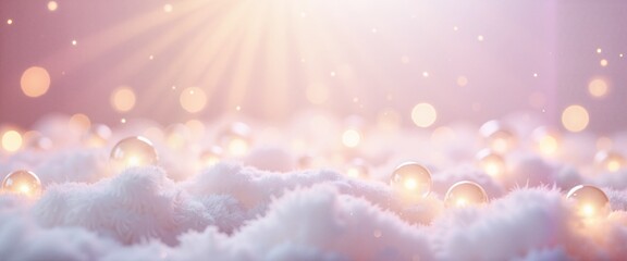 Fototapeta premium Whimsical soft clouds with glowing orbs and bokeh lights creating a dreamy atmosphere