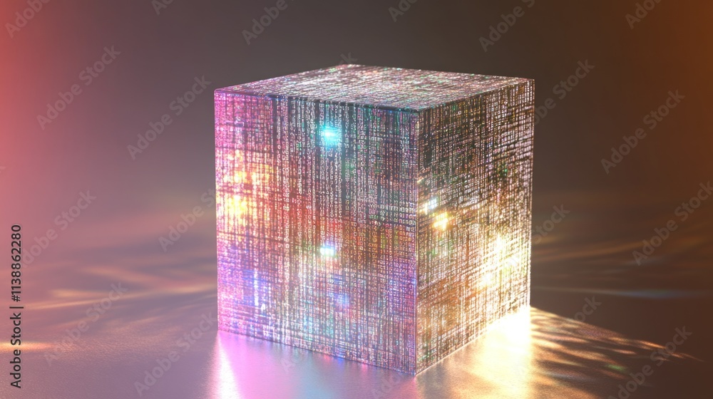 Poster luminous data cube: a glowing 3d render of information