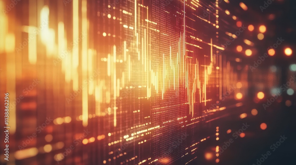 Poster abstract digital data visualization: glowing orange and red lines on a dark background