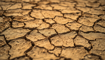 Obraz premium A close-up of cracked, dry earth in a parched landscape, highlighting environmental issues, texture, and the impact of drought on nature.