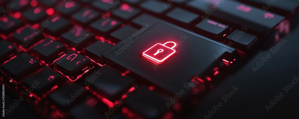 Poster the concept of digital security. protect your data. lock sign on the keyboard