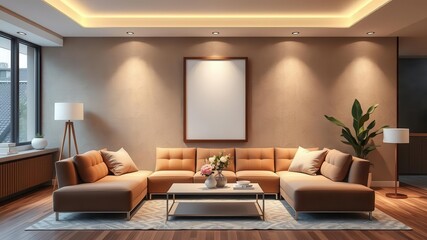 Fototapeta premium A mockup of a living room wall art featuring a modern interior design with a preview of how it will look in a home setting, modern design, preview