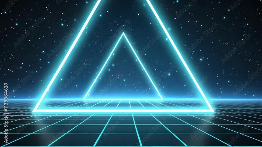 Poster floating neon triangle a vibrant glowing triangle hovers in a dreamy space its edges radiating a rad
