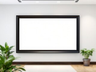 Fototapeta premium A mockup of a sleek office wall art featuring a black frame against a blurred background, decoration, minimalist