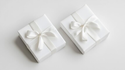 Two Elegant White Gift Boxes with Satin Ribbons
