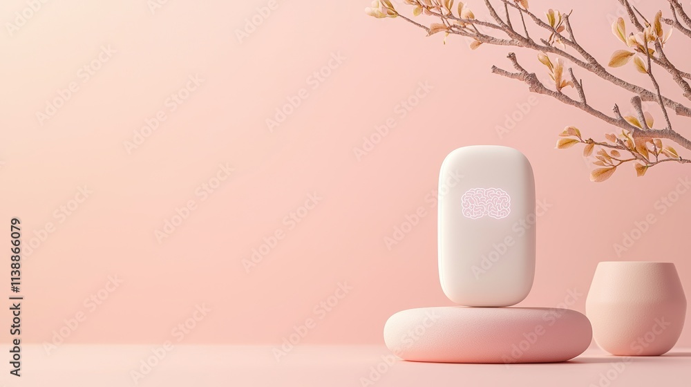 Poster exercise technology concepts health research. a minimalist setup featuring a sleek device on a soft 