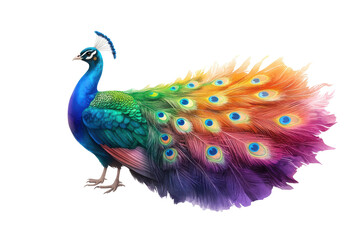 Obraz premium A vibrant peacock displaying its colorful plumage, showcasing an array of blues, greens, and purples.