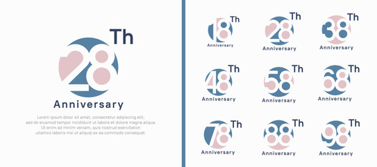 anniversary logotype set. vector design pink and blue color circle can be use for celebration moment