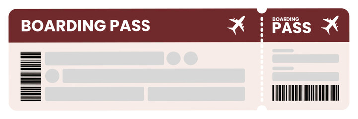 Red Boarding Pass with Barcode and Plane Icon for Traveling to Wonderful Place