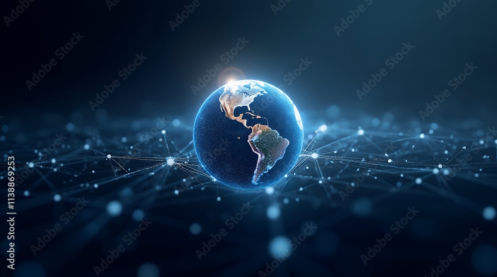 Aufkleber a professional poster showcasing a glowing globe at the center with connecting lines representing gl