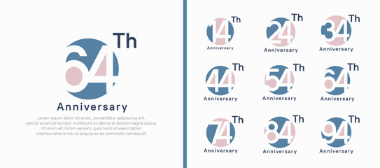 anniversary logotype set. vector design pink and blue color circle can be use for celebration moment