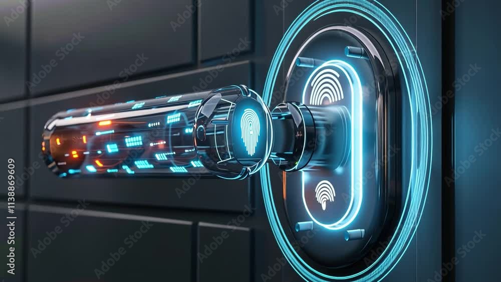 Poster This innovative entry system uses fingerprint technology for secure access in modern residences.