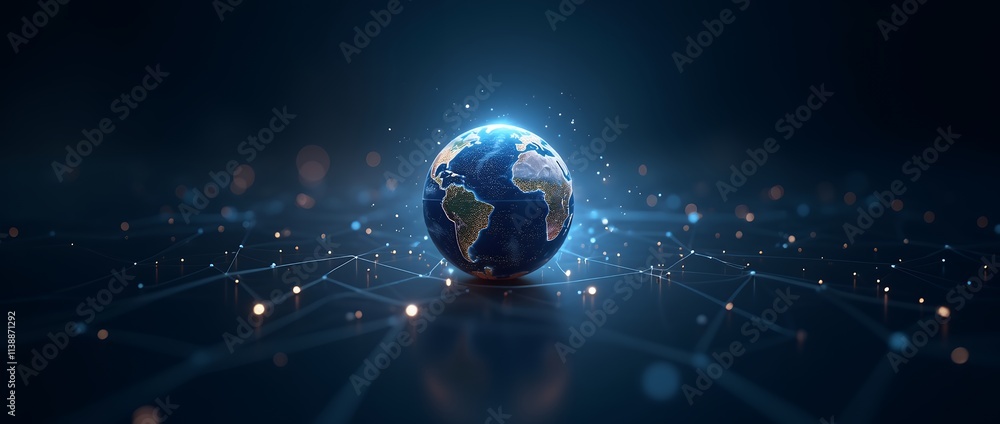 Aufkleber a professional poster featuring a glowing globe at the center with connecting lines representing glo