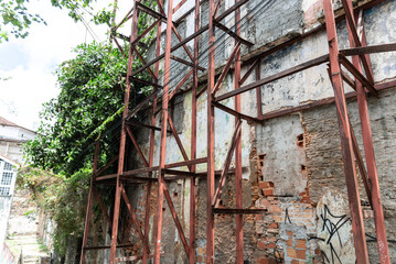 View of the facade of ruined buildings in the city of Salvador, Bahia.