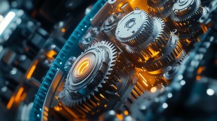 Fototapeta premium Intricate gears and cogs in industrial machinery showcasing the essence of modern technology design