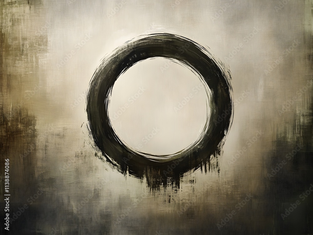 Poster a textured circular design on a muted background, suggesting simplicity and balance.