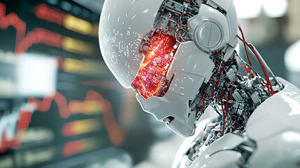 Fototapeta premium futuristic robot trader short circuiting, showcasing advanced technology and intricate circuitry. scene evokes sense of innovation and complexity