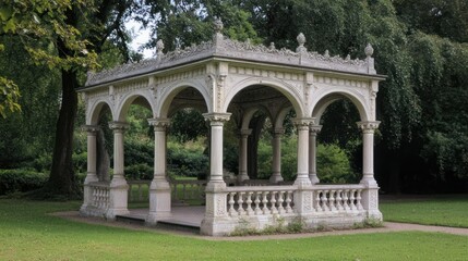 Obraz premium Elegant stone gazebo in lush green park.