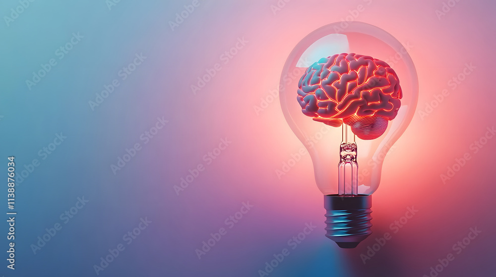 Poster a striking visual of a brain lighting up within a bulb, representing imaginative thinking and intell