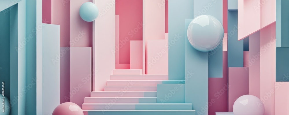 Poster pastel colored tech background with a geometric structure. clean, stepped design with extruded futur