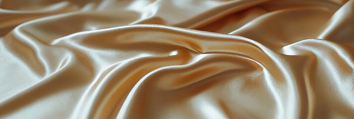 Obraz premium Flowing Beige Silk Fabric with a Gentle Glimmer, Perfect Background for Beauty or Luxury Products.