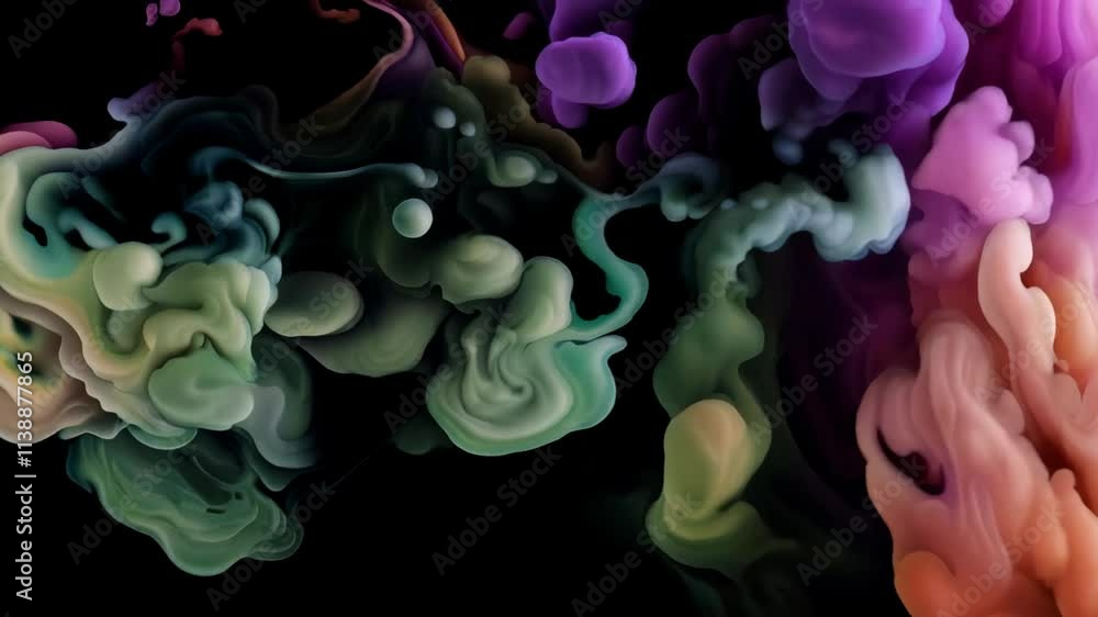 Aufkleber colorful ink clouds mix together against a black background, creating mesmerizing abstract shapes an