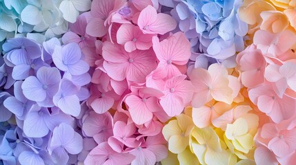 Pastel Hydrangea Blooms in Rainbow Hues