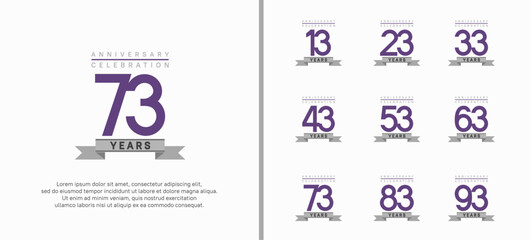 anniversary logo set. vector design with purple color and gray ribbon can be use for celebration