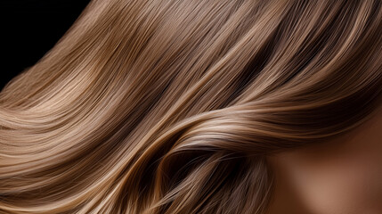 Fototapeta premium A beautician gently sections the clientâs hair while applying serum, with a focus on the product and the clientâs healthy, glossy locks.