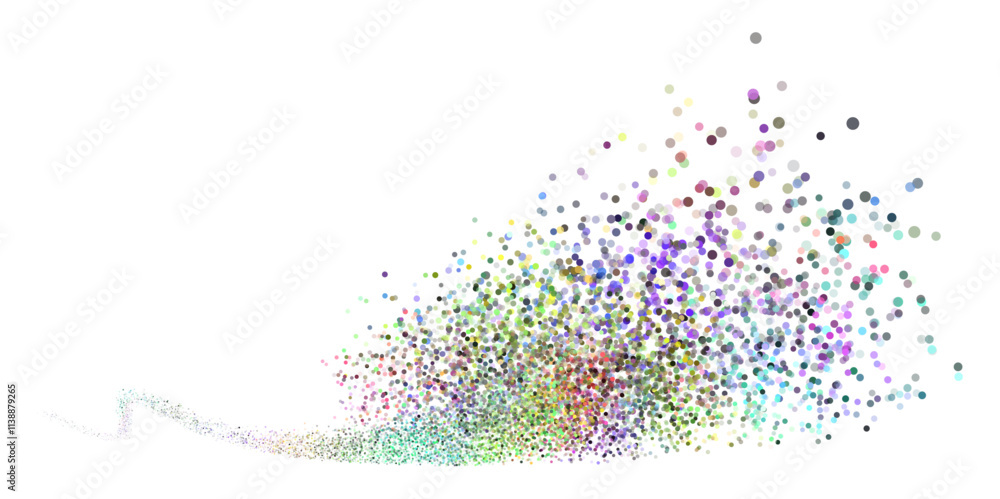 Poster vector image with a wave of bright bokeh particles on a transparent background. rainbow sparkles and