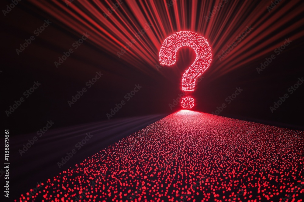 Poster a glowing digital question mark representing the curious nature of ai and blockchain technology
