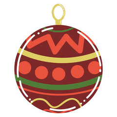 Cute cartoon Christmas ball decoration for tree in flat style isolated on white background.