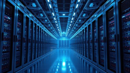 Obraz premium Cloud computing technology with data storage servers in a data center, virtualization, cloud services, server farm, scalable