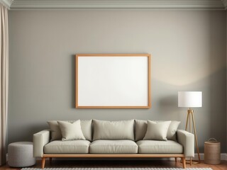 A mockup of a living room wall art with a natural wooden frame, home, design