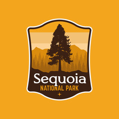 Sequoia National Park with redwood tree and mountain, Badge patch Stickers emblem logo vector illustration