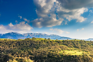 Background with a view of the valley in the mountains with a special mood