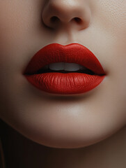 Fototapeta premium Bold red lips accentuated by natural skin tone
