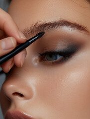Naklejka premium Makeup artist enhancing eyebrows during a beauty session